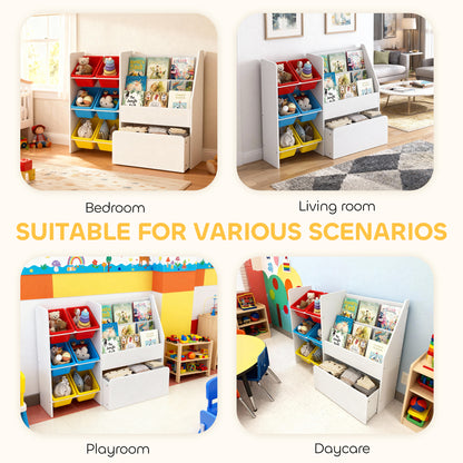 AIYAPLAY Toy Storage Unit, 3-Tier Toy Organiser Shelf with 6 Removable Storage Bins for Bedroom, Nursery, Multicoloured