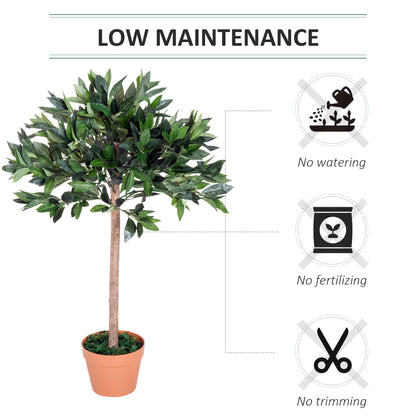 Outsunny 3ft Artificial Laurel Tree Indoor Plant Greenery for Home Office Potted in An Orange Pot Set of 2
