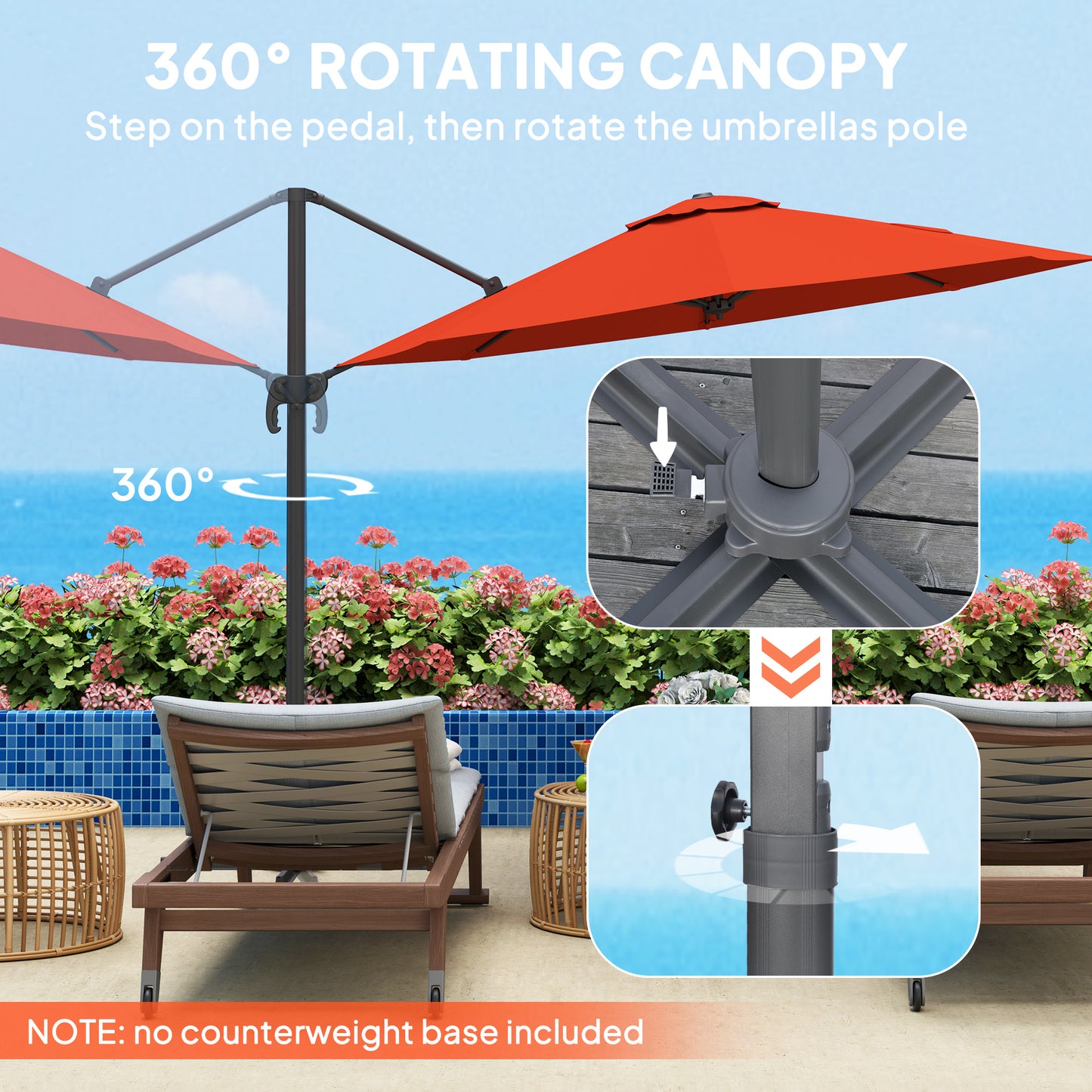 Outsunny Five-Position Overhanging Parasol - Orange