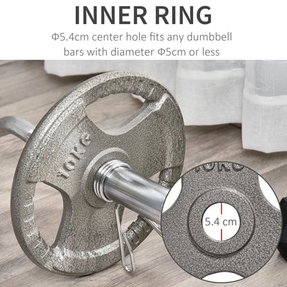 HOMCOM Set of 2 Cast Iron Weight Plates for 2 inch/5cm Hole Dumbbell Handle Bar, 20kg Dumbbell Plates Barbell Weight 2 x 10kg