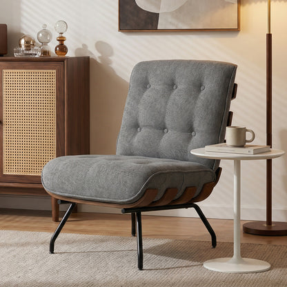 HOMCOM Accent Chair, Linen-look Fabric Reading Chair with Spring Cushion, Slatted Support, Steel Frame, Dark Grey