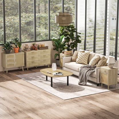 HOMCOM Chest of Drawers, 6-Drawer Dresser, Tall Storage Drawer Unit with Rattan Element for Bedroom, Living Room, Oak