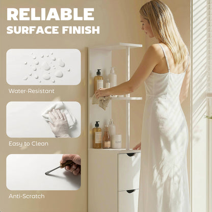 HOMCOM Slim Bathroom Storage Cabinet with Drawers, Tall Bathroom Cupboard with 2-Tier Shelf, White