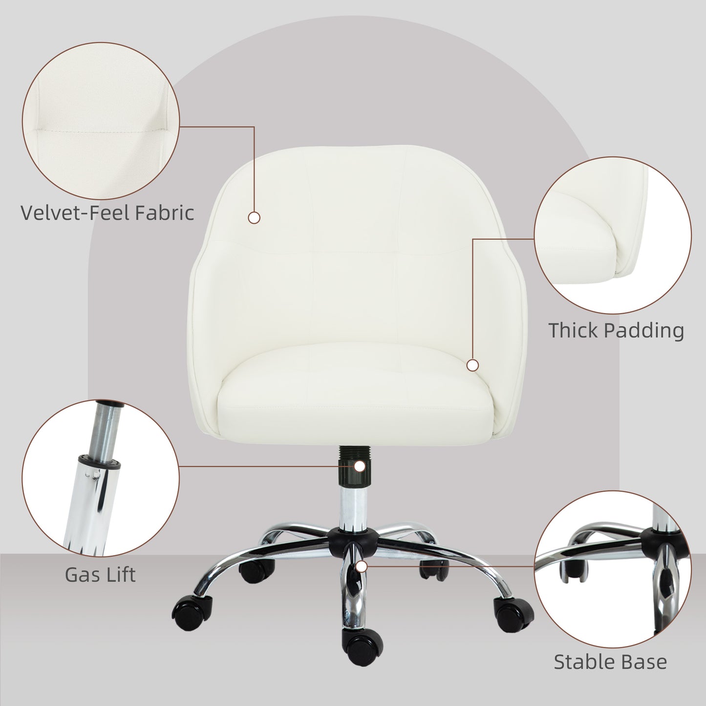 HOMCOM 46-56 cm Velvet-feel Office Chair - Cream