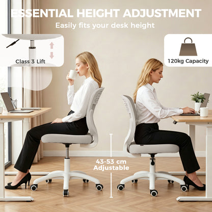 HOMCOM Office Chair, Armless Computer Desk Chair with Breathable Mesh, Adjustable Height, Swivel Wheels, Grey