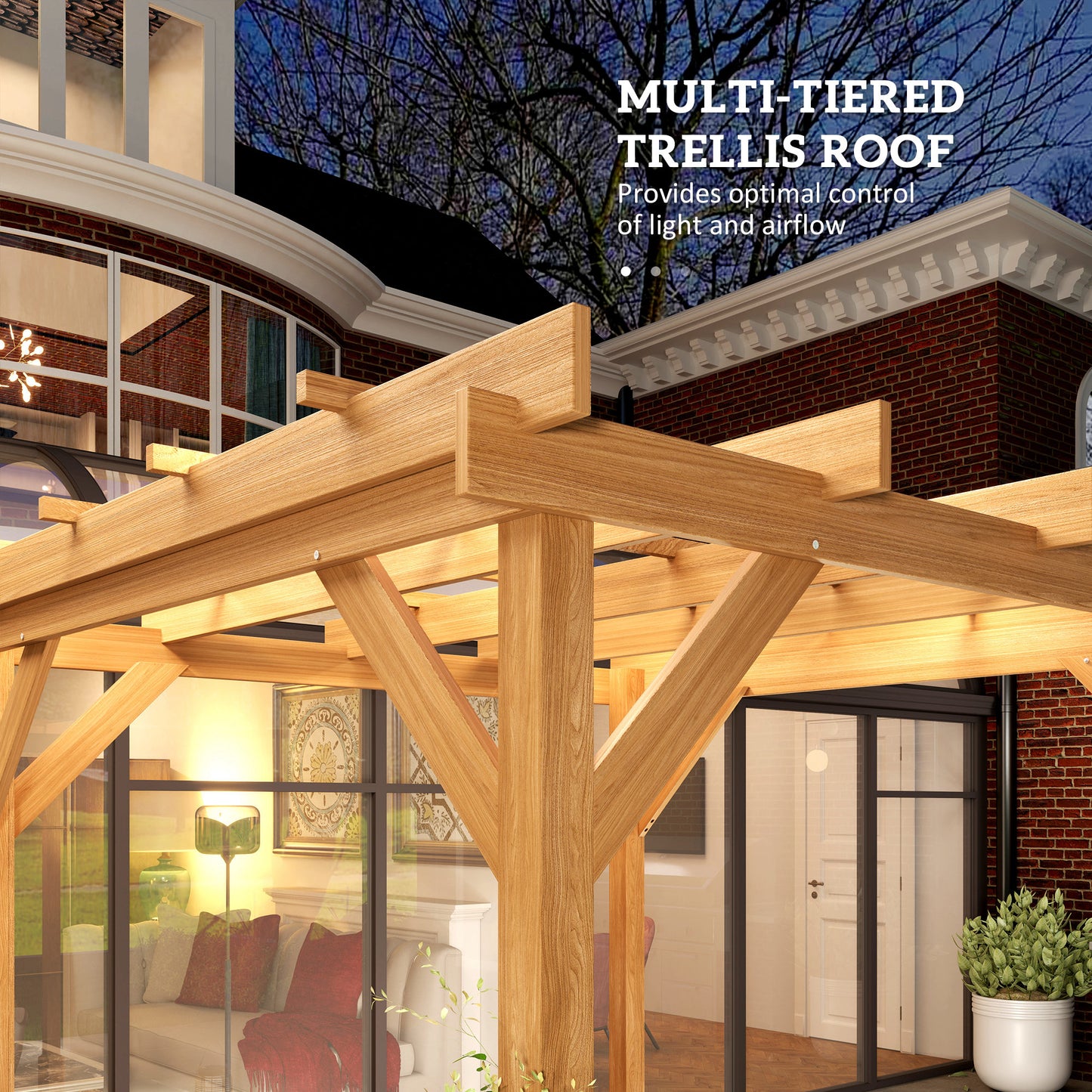 Outsunny 2 x 2 m Wooden Pergola Kit, Decorative Garden Gazebo Shelter with Stable Structure for Climbing Vines, Flowers, Dark Brown