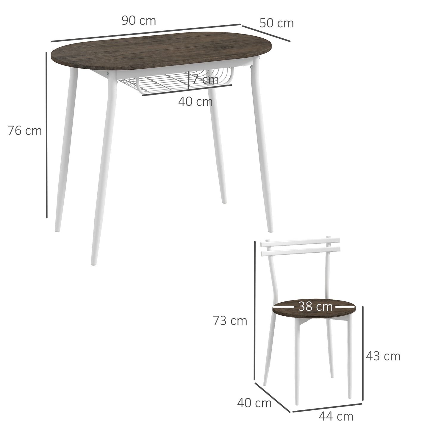 HOMCOM 3-Piece Dining Table and Chairs Set, Oval Kitchen Table with 2 Chairs, with Wire Storage Shelf and Steel Frame, Natural