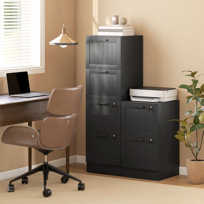 HOMCOM 4 Drawer Filing Cabinet with Lock, Office Storage Cabinet with Adjustable Hanging Bars for A4 Letter Size Files, Black