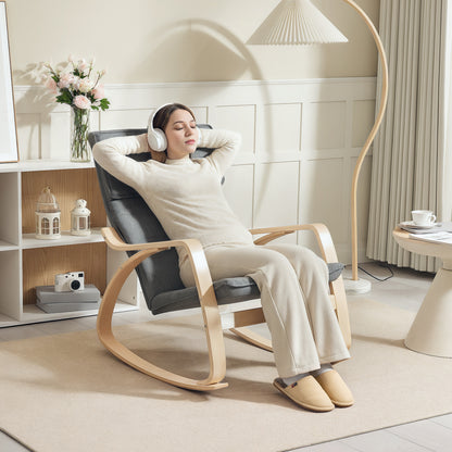 HOMCOM Comfortable Relax Rocking Chair, Upholstered Lounge Chair Recliner with High Back and Headrest for Living Room, Bedroom, Grey