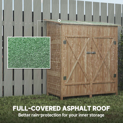 Outsunny 140 x 75 Fir Wood Garden Shed, with Asphalt Roof - Natural