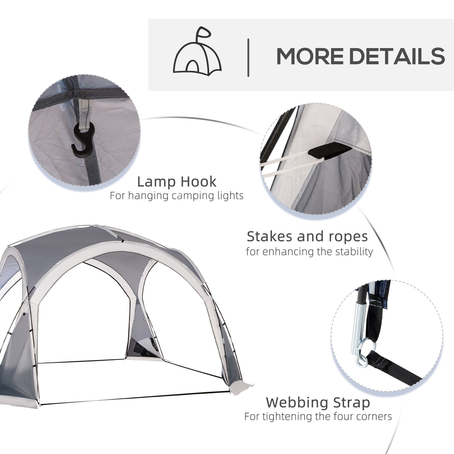 Outsunny Dome Tent for 6-8 Person, Camping Tent with 4 Zipped Mesh Doors, Removable Oxford Cloth, Lamp Hook, Portable Carry Bag, White and Grey