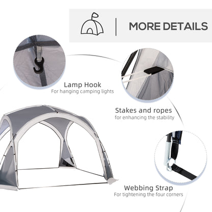 Outsunny Dome Tent for 6-8 Person, Camping Tent with 4 Zipped Mesh Doors, Removable Oxford Cloth, Lamp Hook, Portable Carry Bag, White and Grey