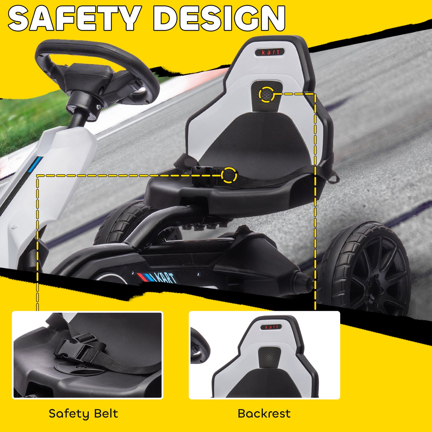 HOMCOM 12V Electric Go-Kart for Kids, Ride-On Racing Go-Kart, with Forward and Reversing Functions, for Ages 3-8 Years - White