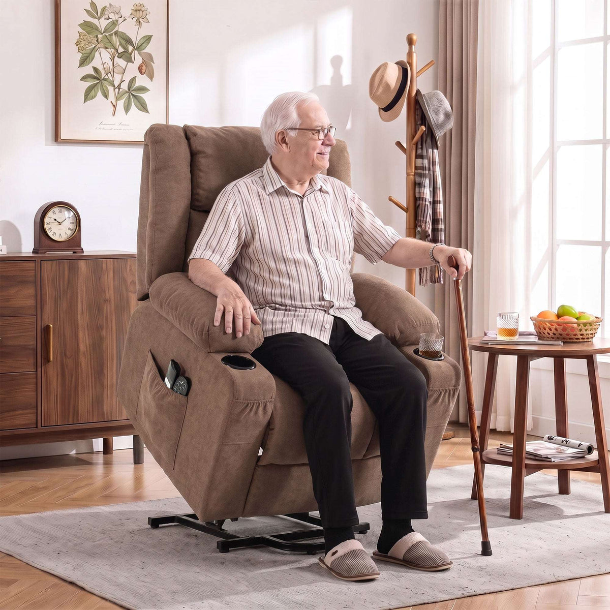 HOMCOM Dual Motor Recliner Chair, 55° Electric Lift Chair for Elderly, Recliner Armchair with Massage and Heat, Brown