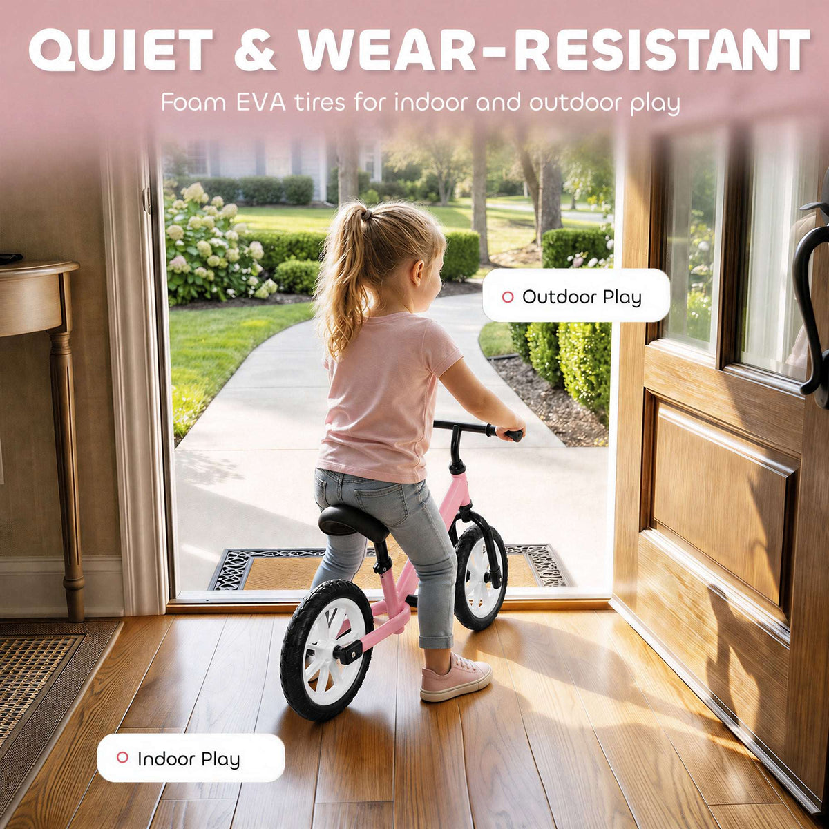 AIYAPLAY 11.2" Balance Bike for 2-5 Years, Toddler Bike with Lighting Wheels, Adjustable Seat & Handlebar, 360° Steering, Pink