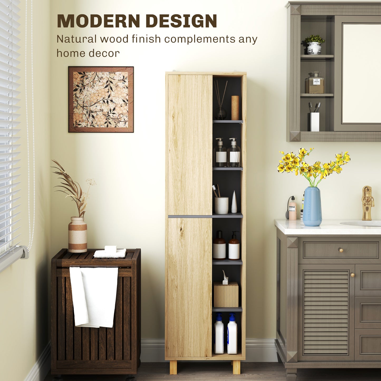 HOMCOM Multi-Storage Slim Bathroom Cabinet - Wood-Effect--ChewyGames-ChewyGames