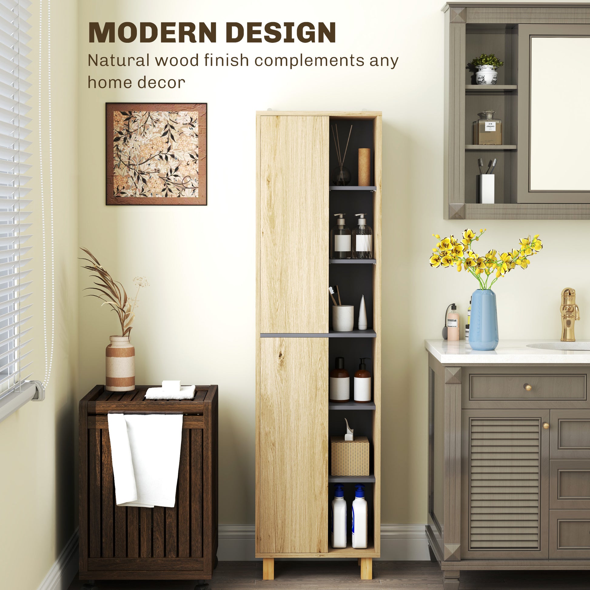 HOMCOM Multi-Storage Slim Bathroom Cabinet - Wood-Effect--ChewyGames-ChewyGames