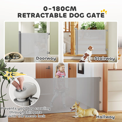 PawHut Retractable Stair Gate Extends Up to 180 cm Wide, Dog Gate for Doorways, Stairways, Hallways, Grey--ChewyGames-ChewyGames