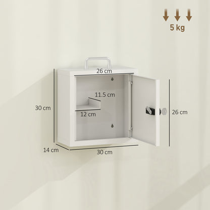 HOMCOM Wall Mount Medicine Cabinet with Combination and Key Lock, 2 Tier Stainless Steel First Aid Cabinet, White