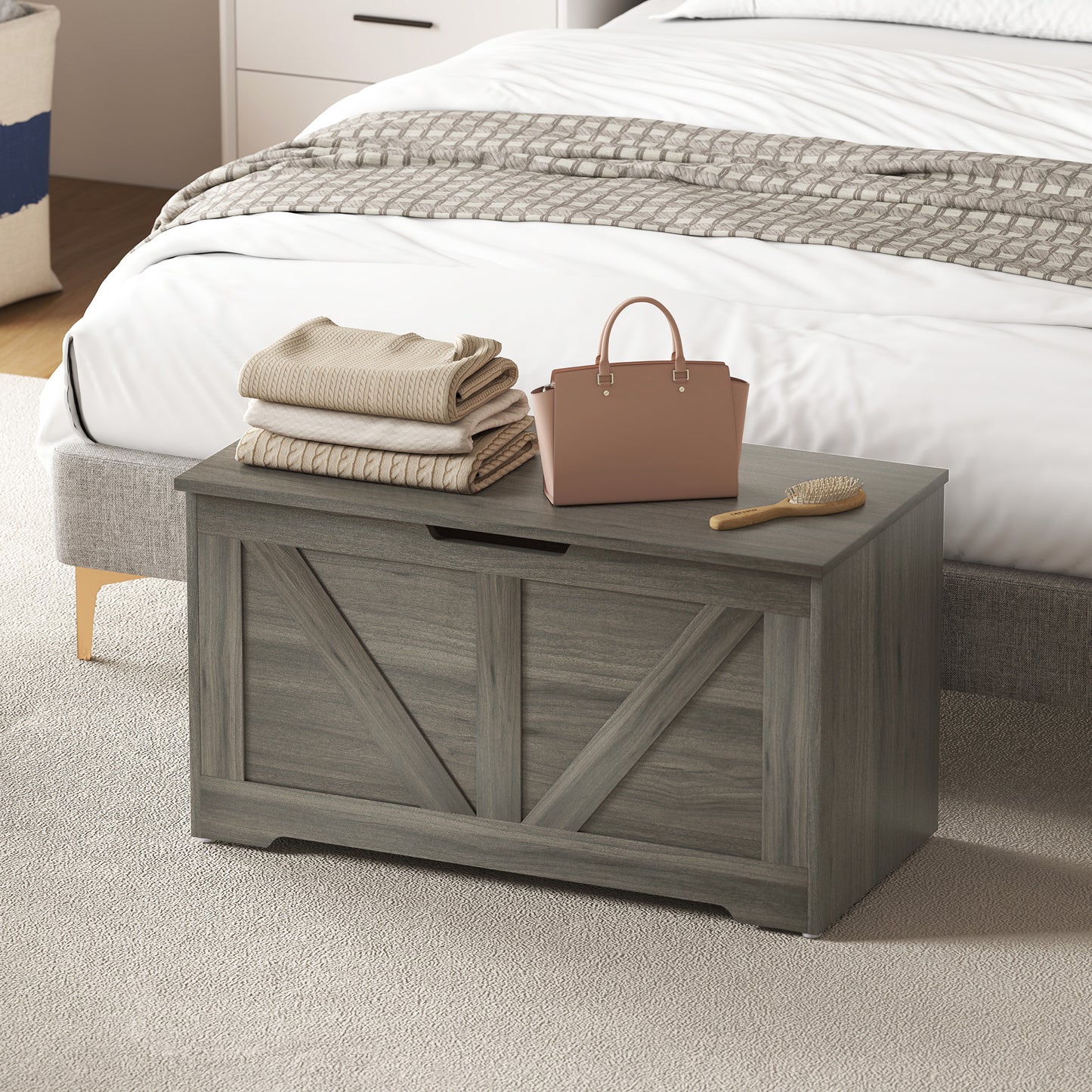 HOMCOM 100L Home Storage Box, with Safety Hinges - Charcoal Grey--ChewyGames-ChewyGames