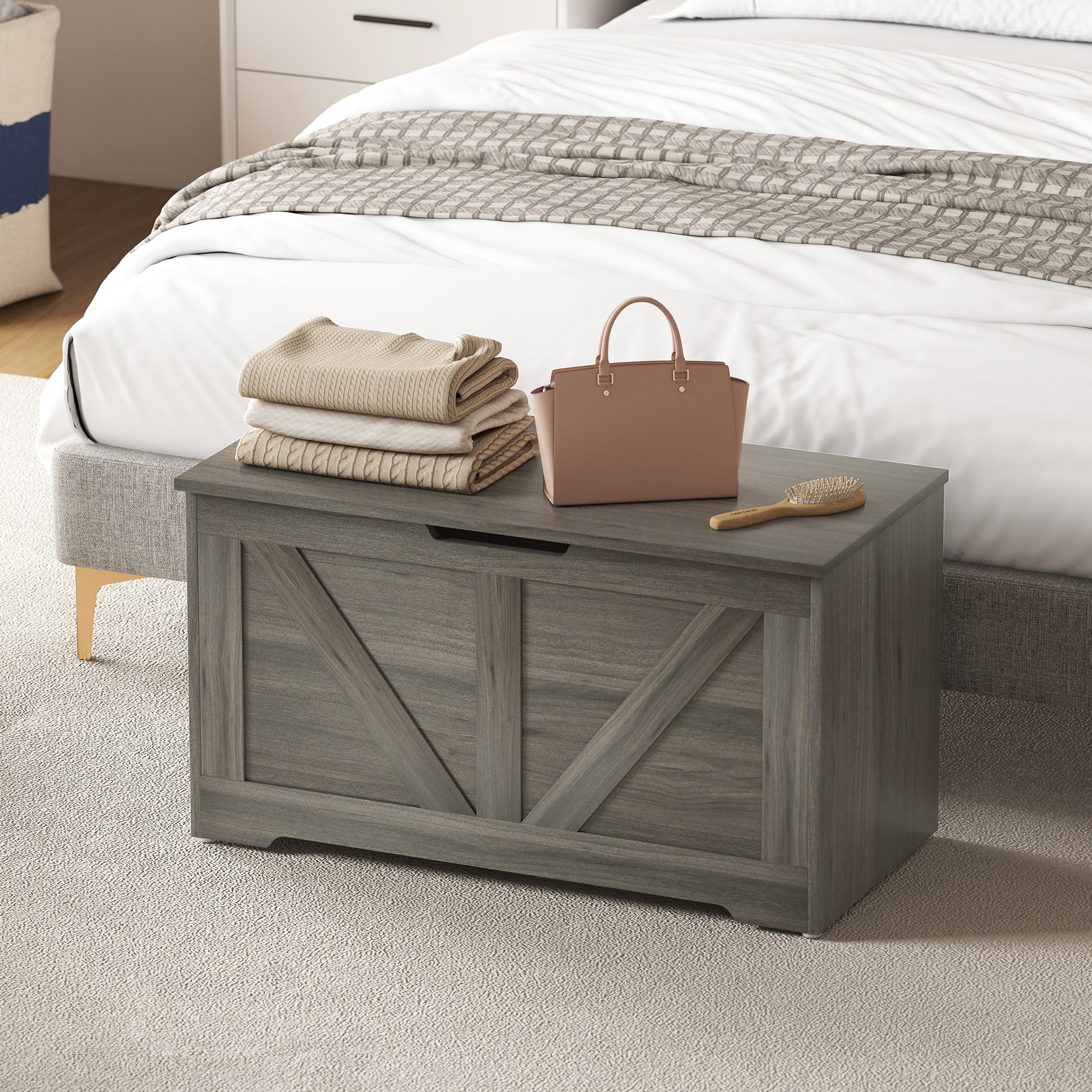 HOMCOM 100L Home Storage Box, with Safety Hinges - Charcoal Grey--ChewyGames-ChewyGames