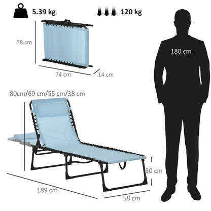 Outsunny Folding Sun Lounger Beach Chaise Chair Garden Cot Camping Recliner with 4 Position Adjustable, Baby Blue
