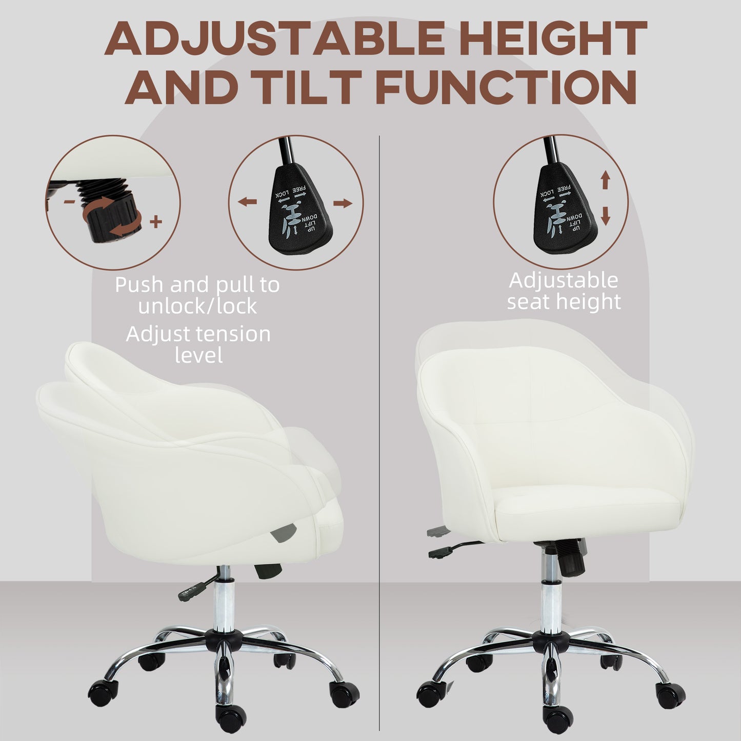HOMCOM 46-56 cm Velvet-feel Office Chair - Cream