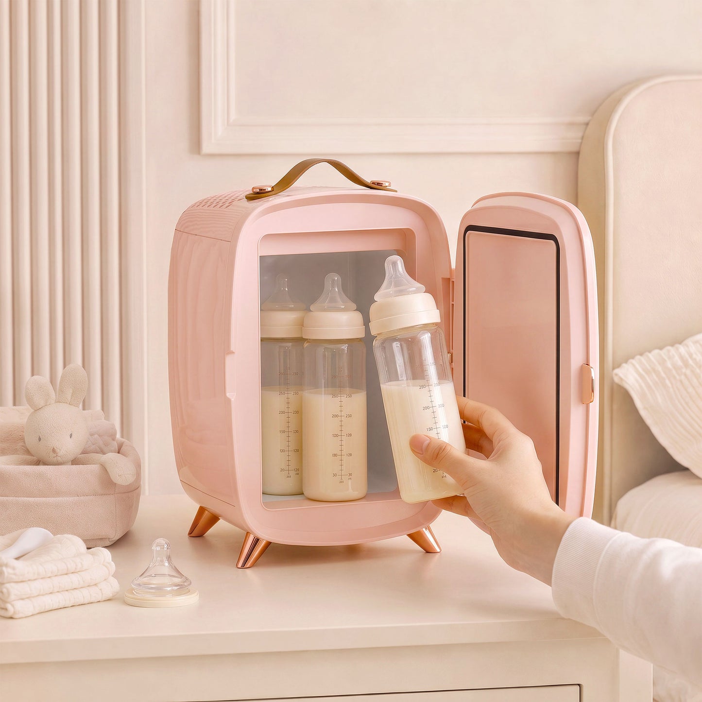 HOMCOM Skincare Refrigerator, 6L Mini Cosmetic Fridge with LED Mirror, Cooling Function for Bedroom, Skincare, Office, Pink