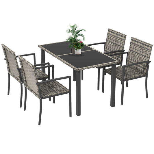 Outsunny Outdoor Dining Set 5 Pieces Patio Conservatory with Tempered Glass Tabletop,4 Dining Chairs - Mixed Grey--ChewyGames-ChewyGames