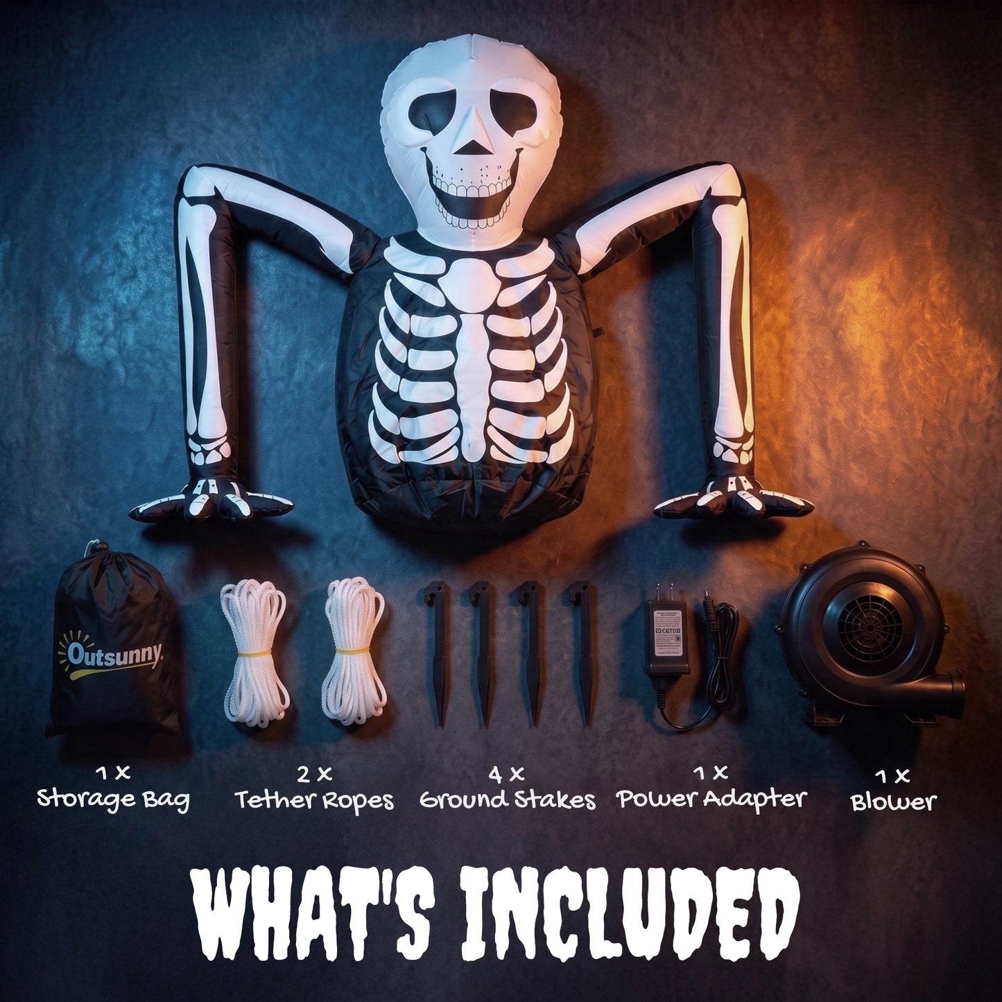 Outsunny Inflatable Ground Crawling Skeleton, Scary Halloween Decoration with Built-in LED Lights for Indoor Outdoor Decor