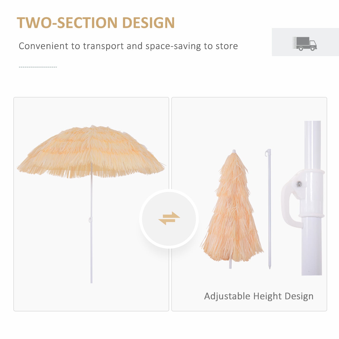 Outsunny 1.6m Patio Garden Hawaii Beach Sun Umbrella Sunshade Hawaiian Folding Tilting Crank Parasol (Wheat)