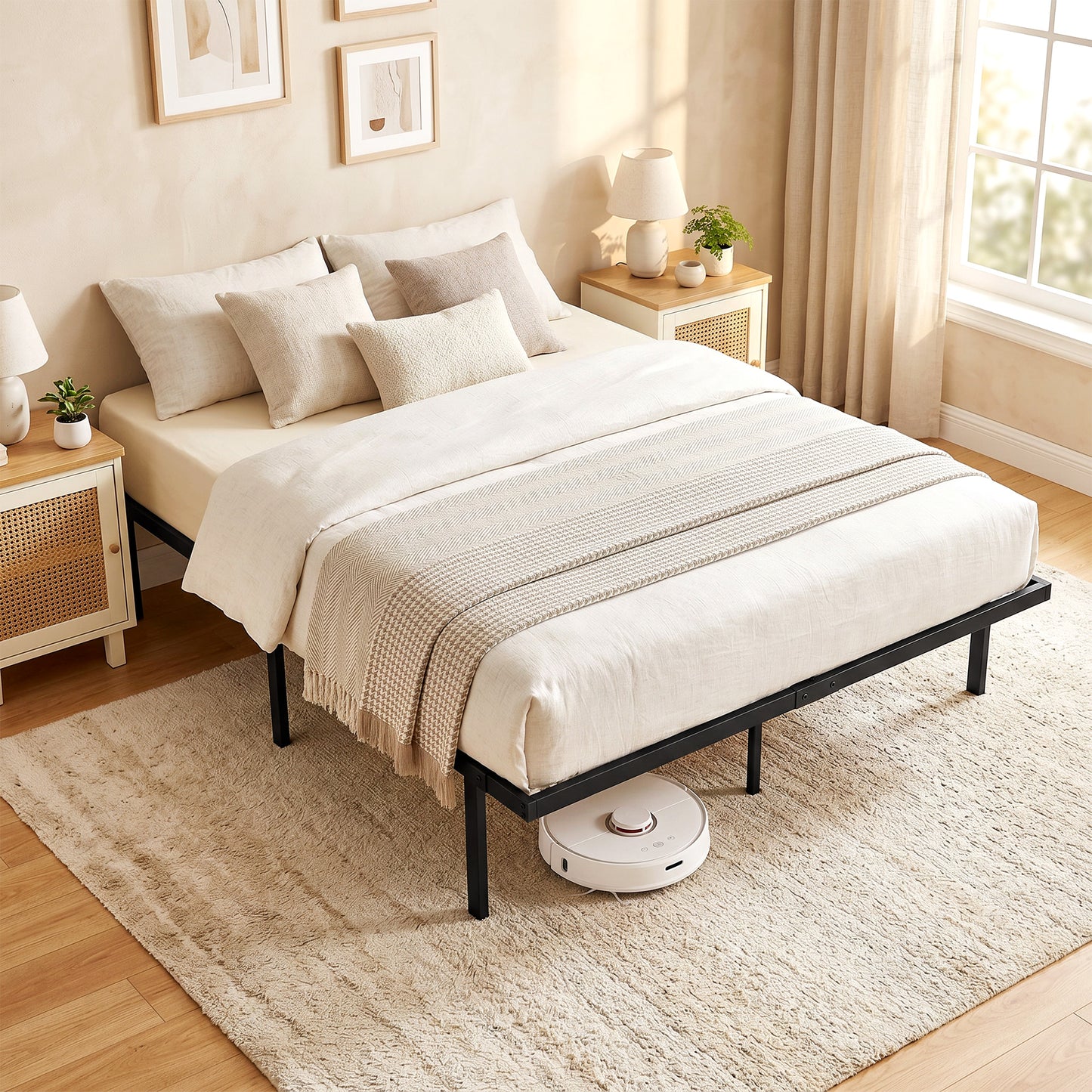 HOMCOM 4ft6 Double Bed Frame with Underbed Storage, Metal Platform Bed Frame with Steel Slat Support, No Box Spring Needed