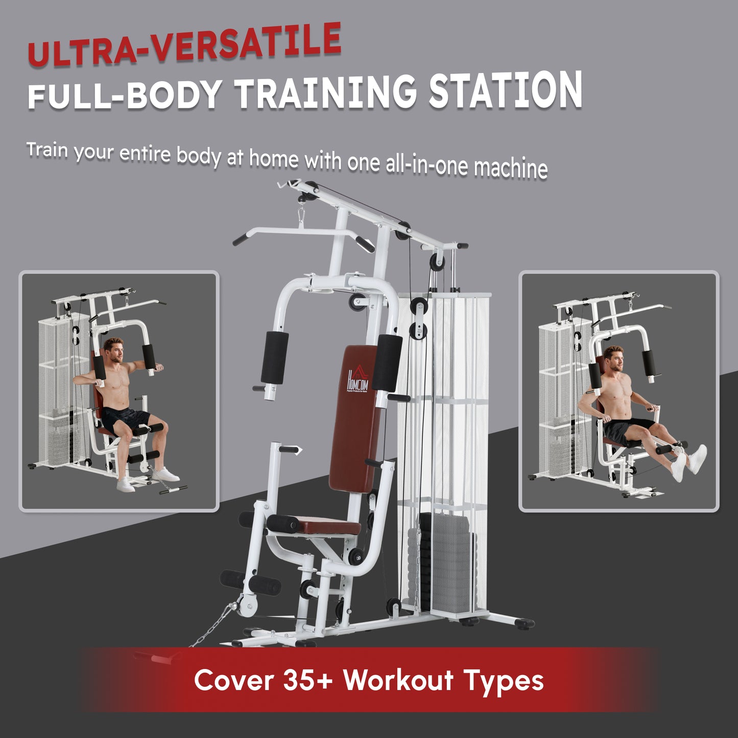 HOMCOM Home Multi Gym Large Multifunction Sturdy Strength Training Machine for Home Workout, White--ChewyGames-ChewyGames
