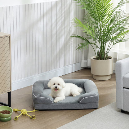 PawHut Dog Sofa Bed, Washable Pet Bed with Removable Cover and Non-Slip Bottom for Cats and Small Dogs, Grey