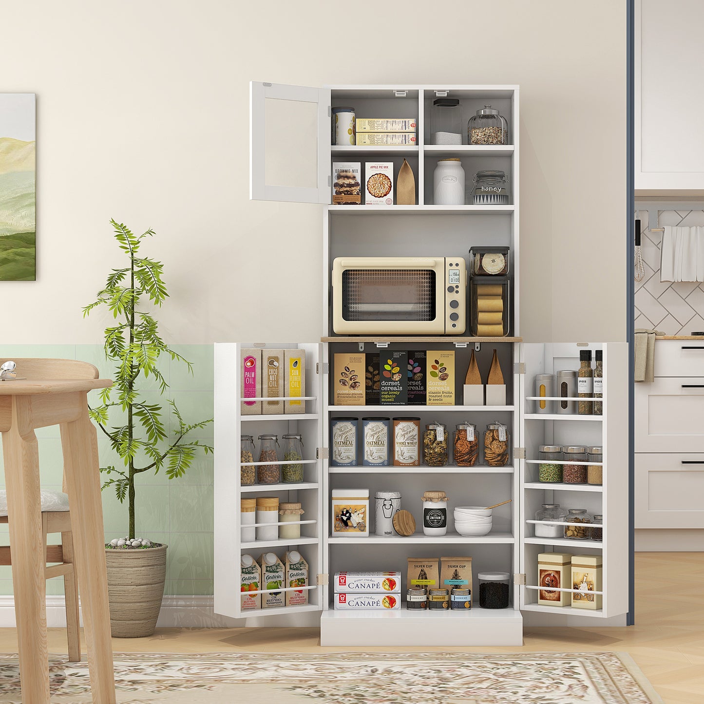 HOMCOM Two-Part Kitchen Storage Cabinet - White