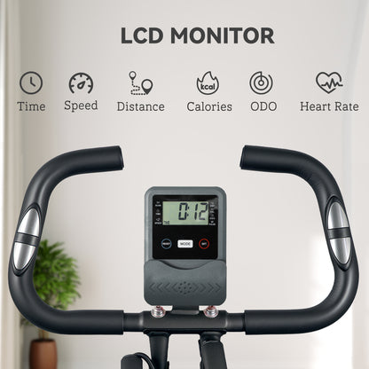 SPORTNOW Five-in-one Foldable Exercise Bike, Stationary Bike with Arm Workout Bands, LDC Monitor, Phone Holder, Black