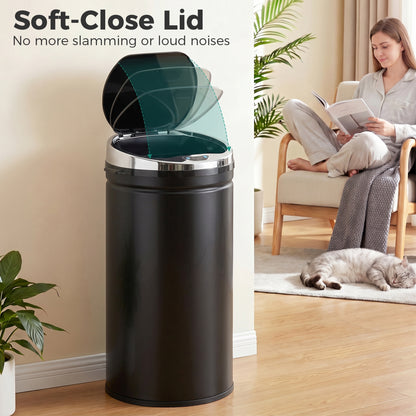 HOMCOM 42L Sensor Bin, Automatic Touchless Rubbish Bin with Soft-Close Lid, Fingerprint Resistant Stainless Steel for Kitchen, Home Office, Recycling and Waste, Black