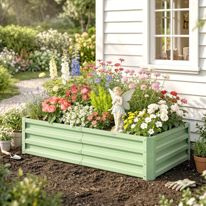 Outsunny Raised Beds for Garden, Galvanised Outdoor Planters, for Herbs and Vegetables, Use for Patio, Garden, Balcony