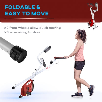 HOMCOM Folding Exercise Bike, Fitness Bicycle Indoor Trainer, Quiet 8-Level Magnetic Resistance, with LCD Monitor, Pulse Sensor and Wheels for Sport Maison and Cardio Training, Red