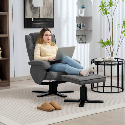 HOMCOM Swivel Recliner Chair with Footstool - Charcoal Grey Velvet