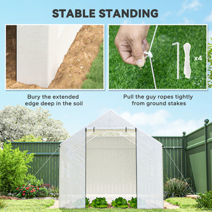 Outsunny Polyethylene Walk-in Polytunnel Greenhouse with Roll-up door and UV-resistant plastic cover, 2 x 3(m), White