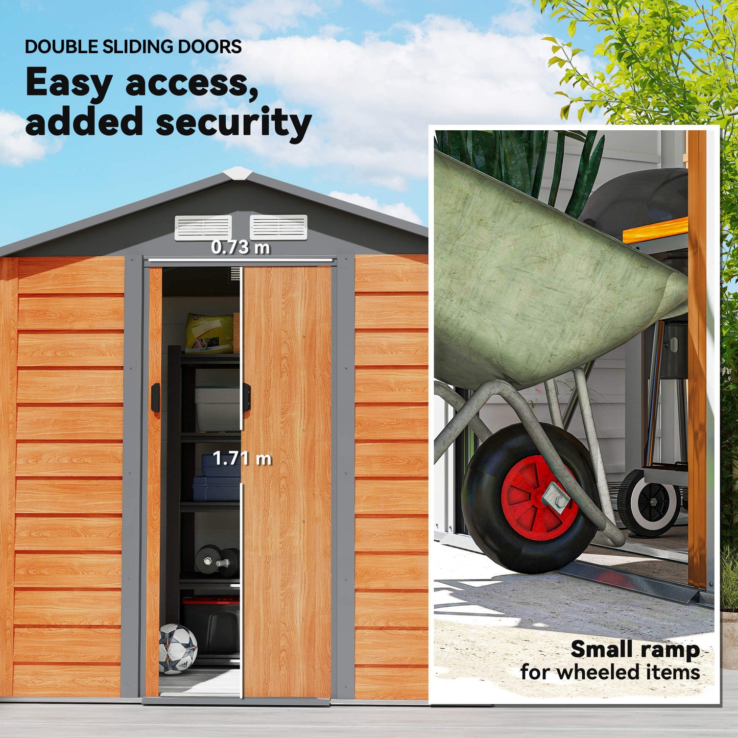 Outsunny 6.5 x 5ft Metal Garden Shed, House Hut Gardening Tool Storage with Ventilations, Sliding Door, Sloped Roof for Garden, Patio, Brown--ChewyGames-ChewyGames