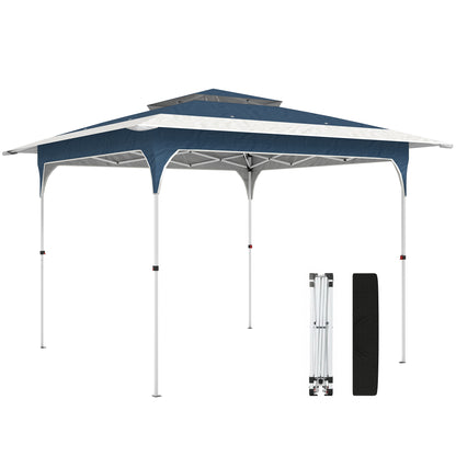 Outsunny 3.5 x 3.5 m Pop Up Gazebo with One-Push Setup, UPF50+ Double Tier Garden Party Tent Marquee with Carry Bag, Blue
