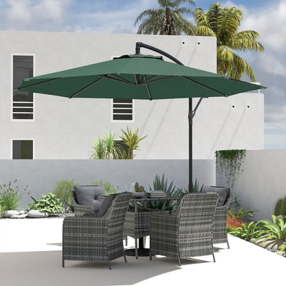 Outsunny 3 m Overhanging Cantilever Parasol, with Cross Base - Dark Green