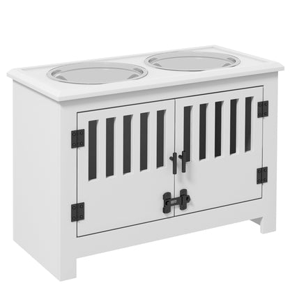 PawHut Raised Dog Bowls, Pet Feeding Station, with Storage, Food and Water Bowls, for Large Dogs - White