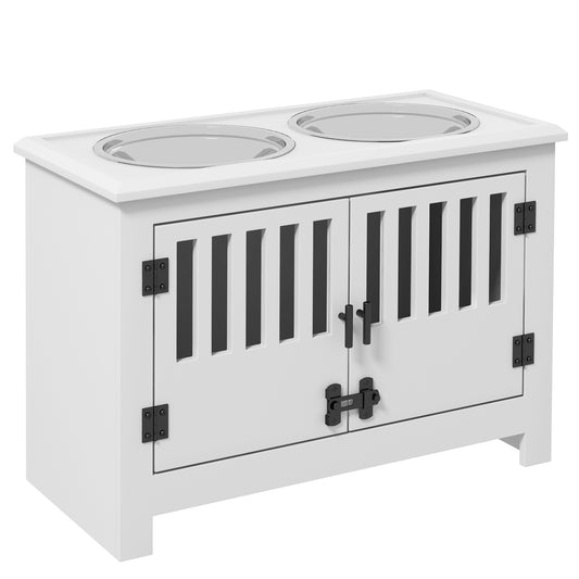 PawHut Raised Dog Bowls, Pet Feeding Station, with Storage, Food and Water Bowls, for Large Dogs - White
