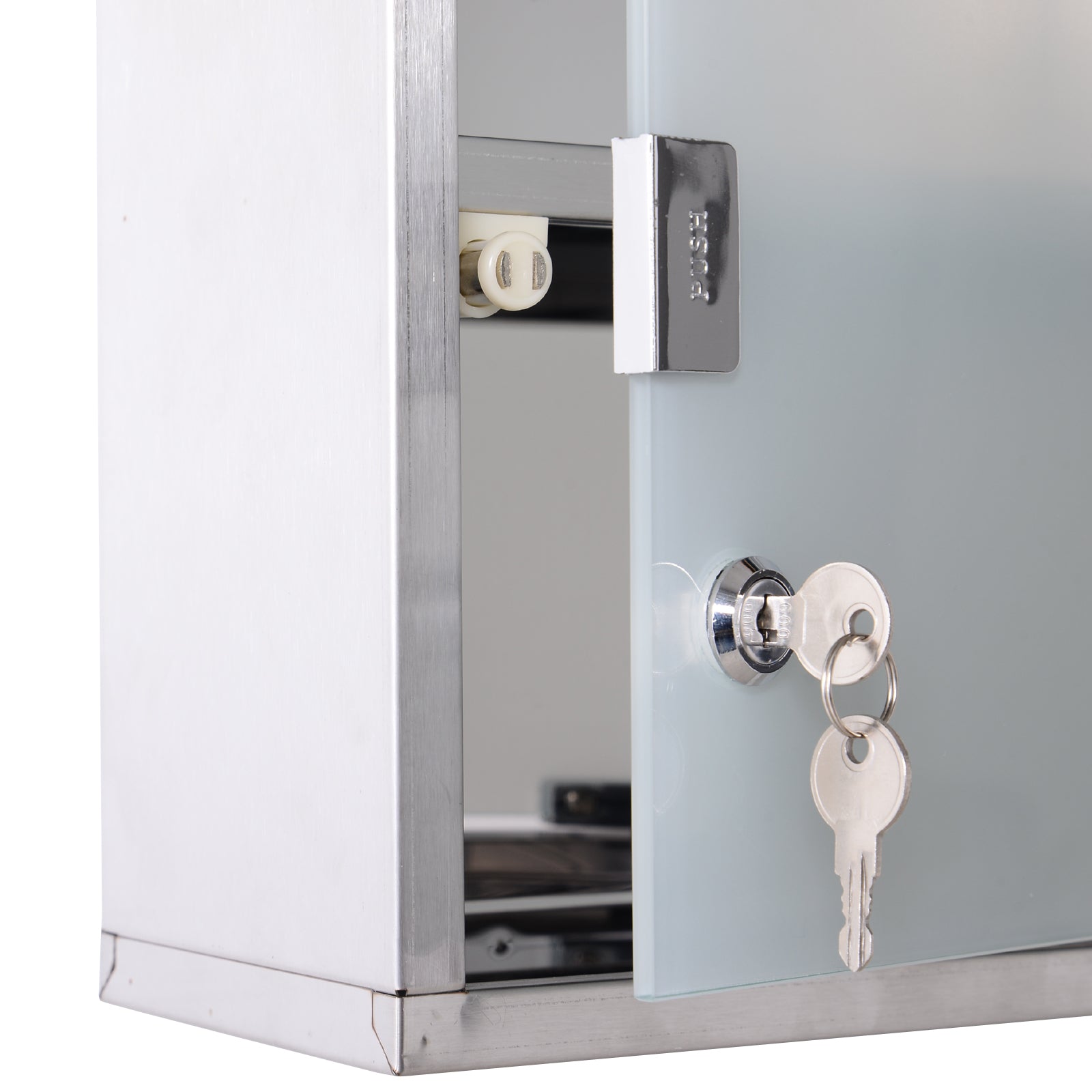 HOMCOM Stainless Steel wall mounted Medicine Cabinet with 2 Shelves + Security Glass Door Lockable 48 cm(H)-Medicine Cabinets-ChewyGames-ChewyGames