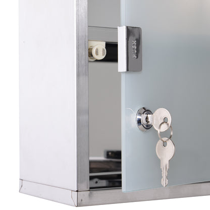 HOMCOM Stainless Steel wall mounted Medicine Cabinet with 2 Shelves + Security Glass Door Lockable 48 cm(H)-Medicine Cabinets-ChewyGames-ChewyGames
