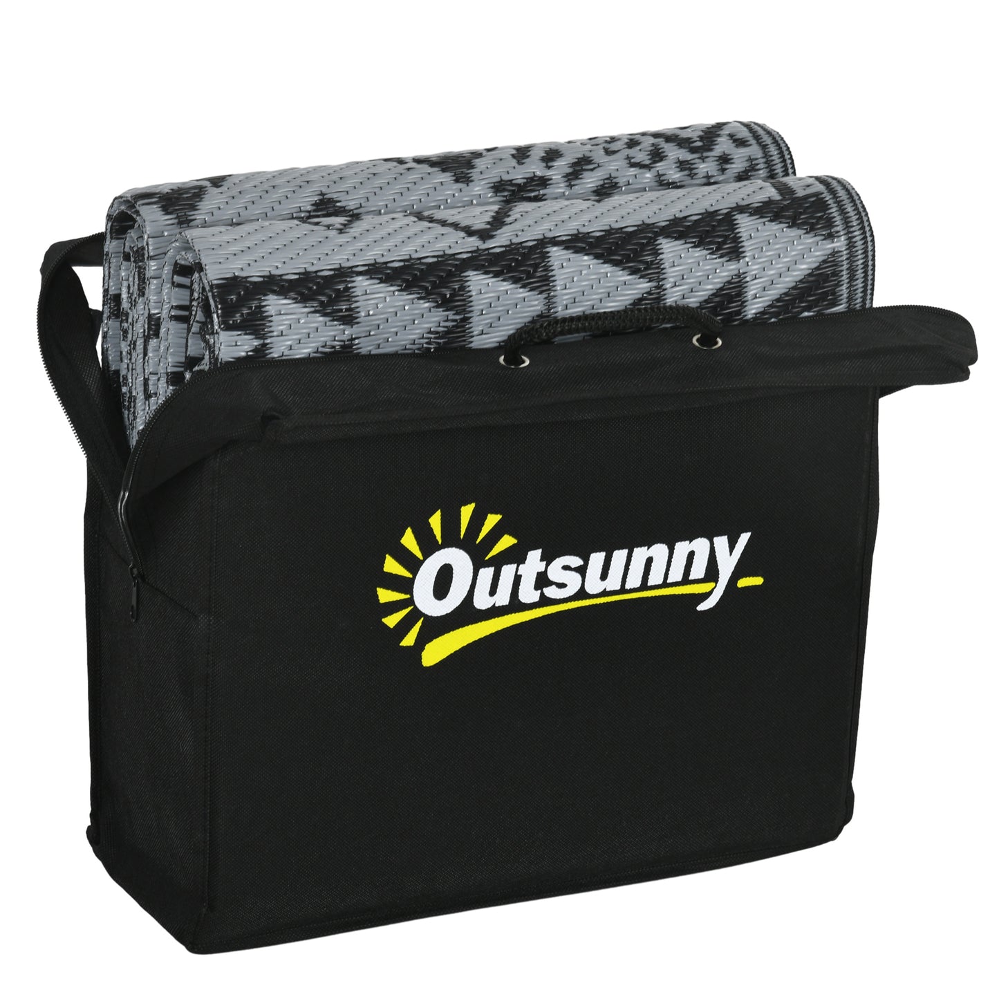Outsunny 182 x 274cm Reversible Patterned Outdoor Rug, with Bag - Black/Grey--ChewyGames-ChewyGames