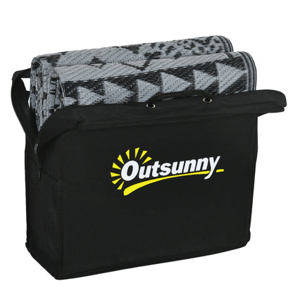 Outsunny 182 x 274cm Reversible Patterned Outdoor Rug, with Bag - Black/Grey--ChewyGames-ChewyGames